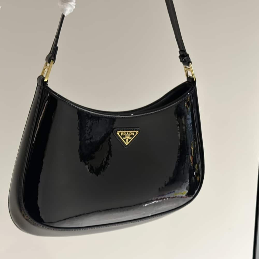 Prada Cleo Patent Leather Bag Black 10.6 Inches 1Bc169 069 F03Kj V Hoo