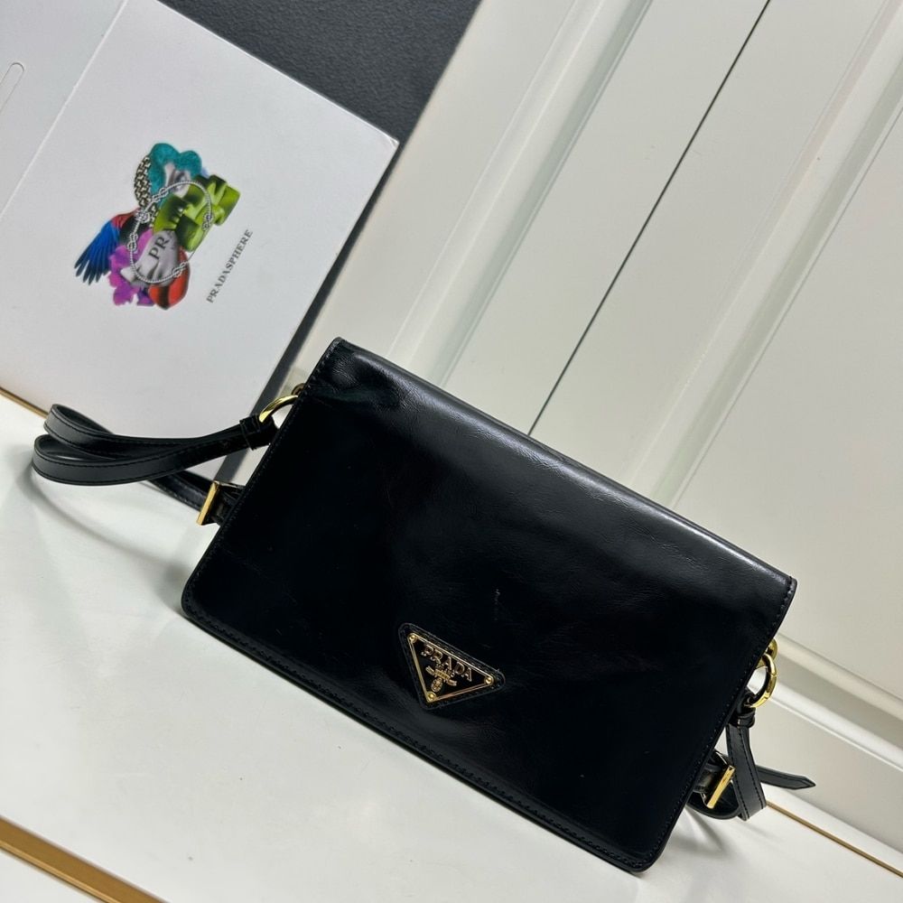 Prada Leather Shoulder Bag Black 9.1 Inches 1Bd082 2Cyr F0002 V Dvj