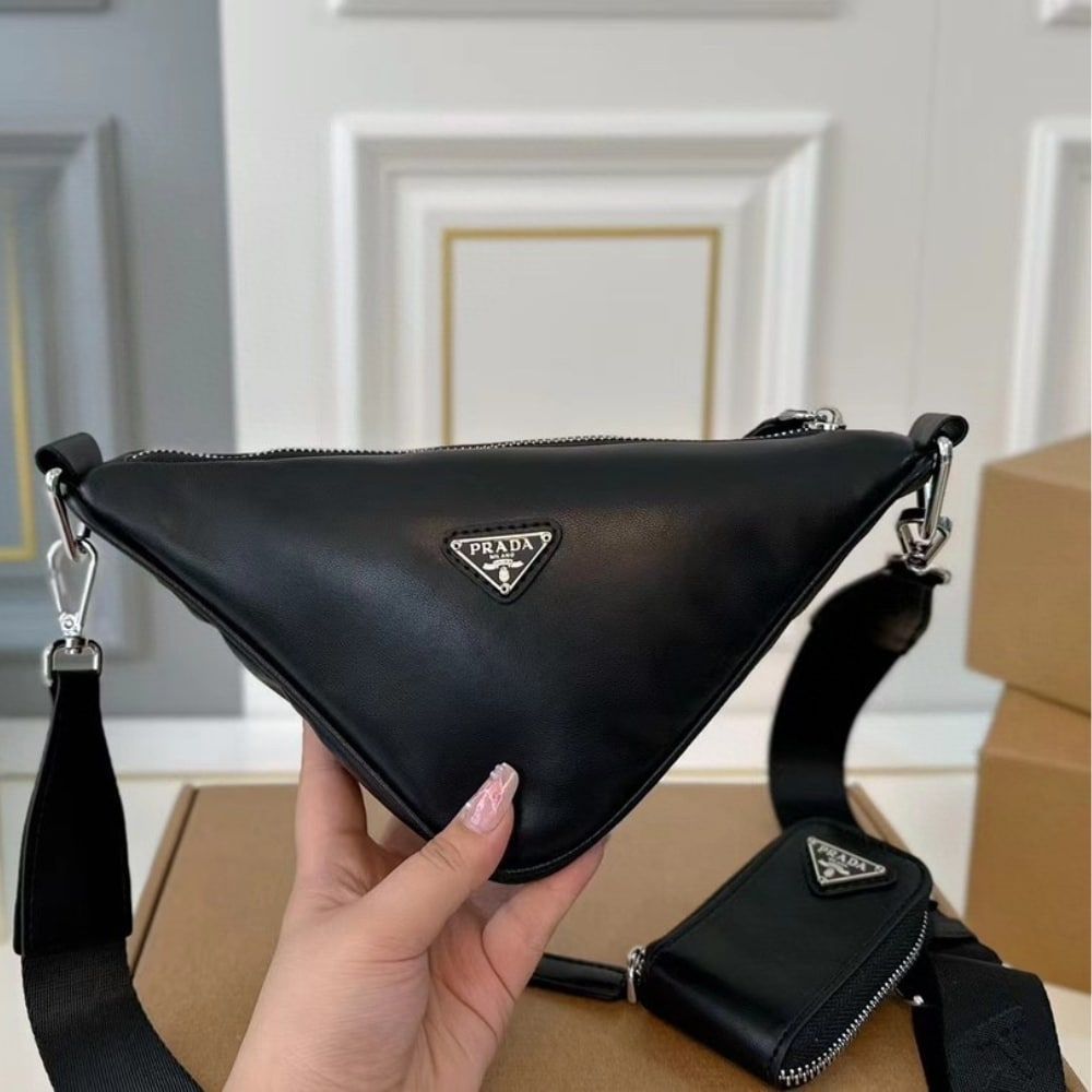 Prada Triangle Shoulder Bag Black 10.6 Inches