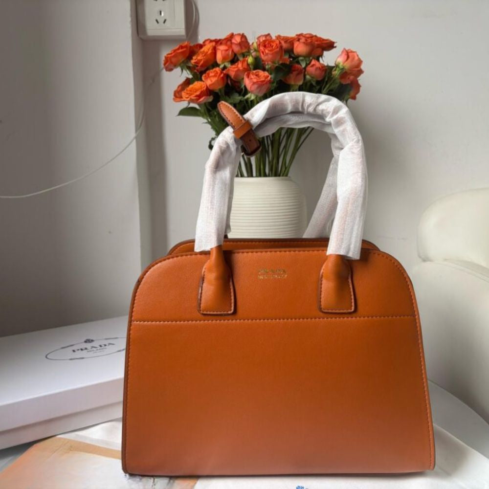 Prada Medium Leather Tote Bag Dark Orange 12.6 Inches 1Bg517 2Cys F03Bh V Ooo