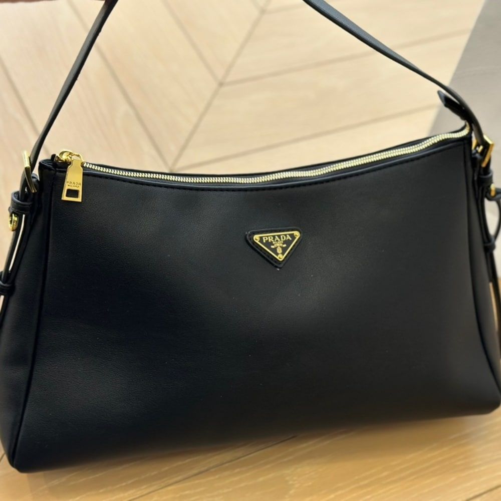 Prada Aimée Large Leather Shoulder Bag Black 15.4 Inches 1Bc228 2Cys F0002 V Lvm