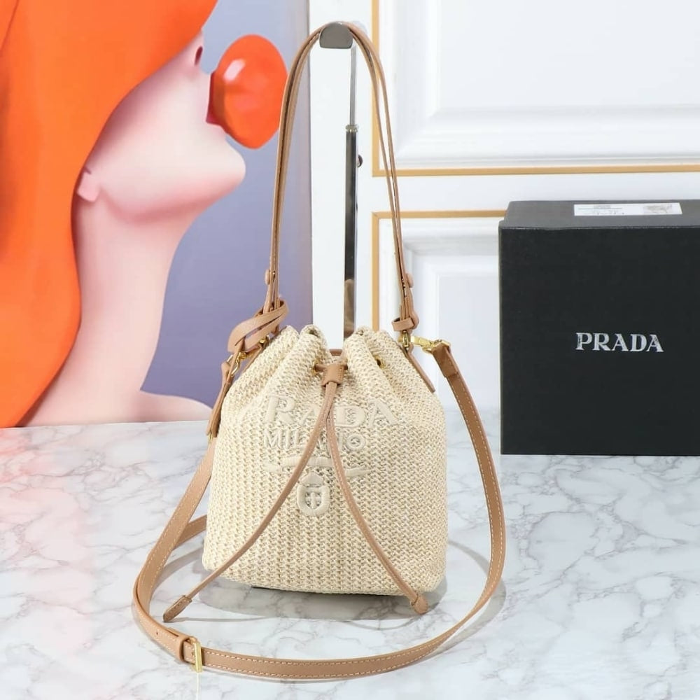 Prada Crochet Bucket Bag Beige 24cm 1BE068 2M2T F0018 V OUO