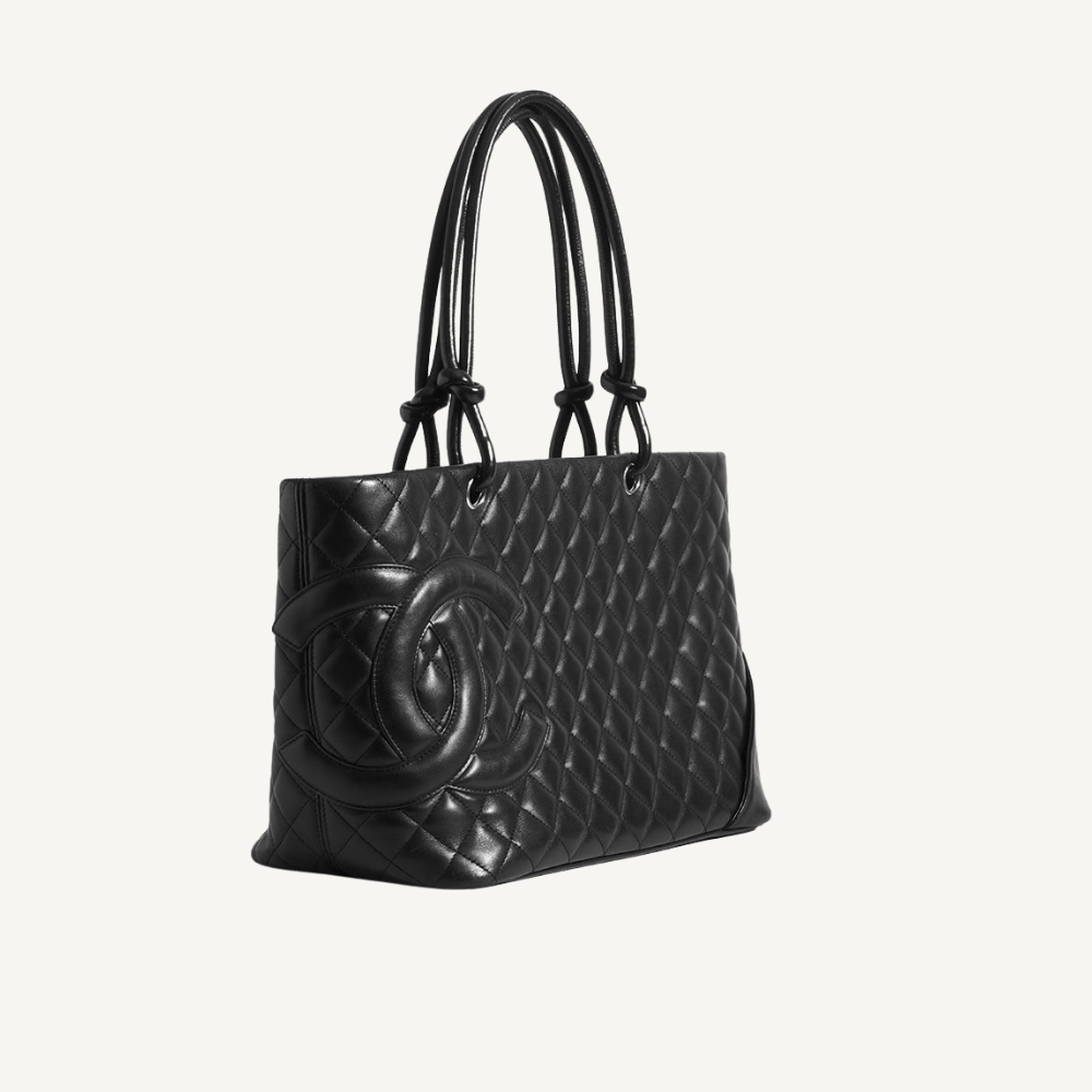Chanel Cambon Ligne Large Tote Bag Black Pink 15.5 Inches