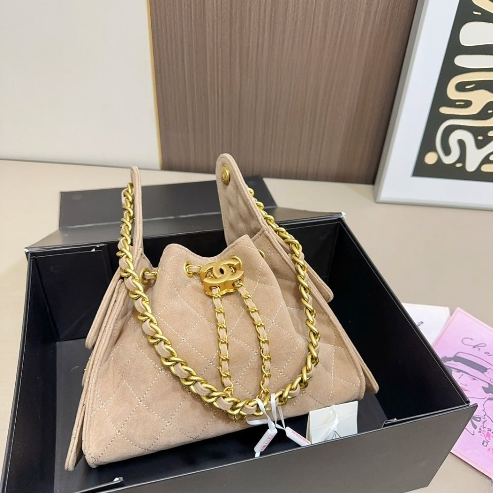 Chanel 25 Small Suede Leather Handbags Light Beige 26Cm
