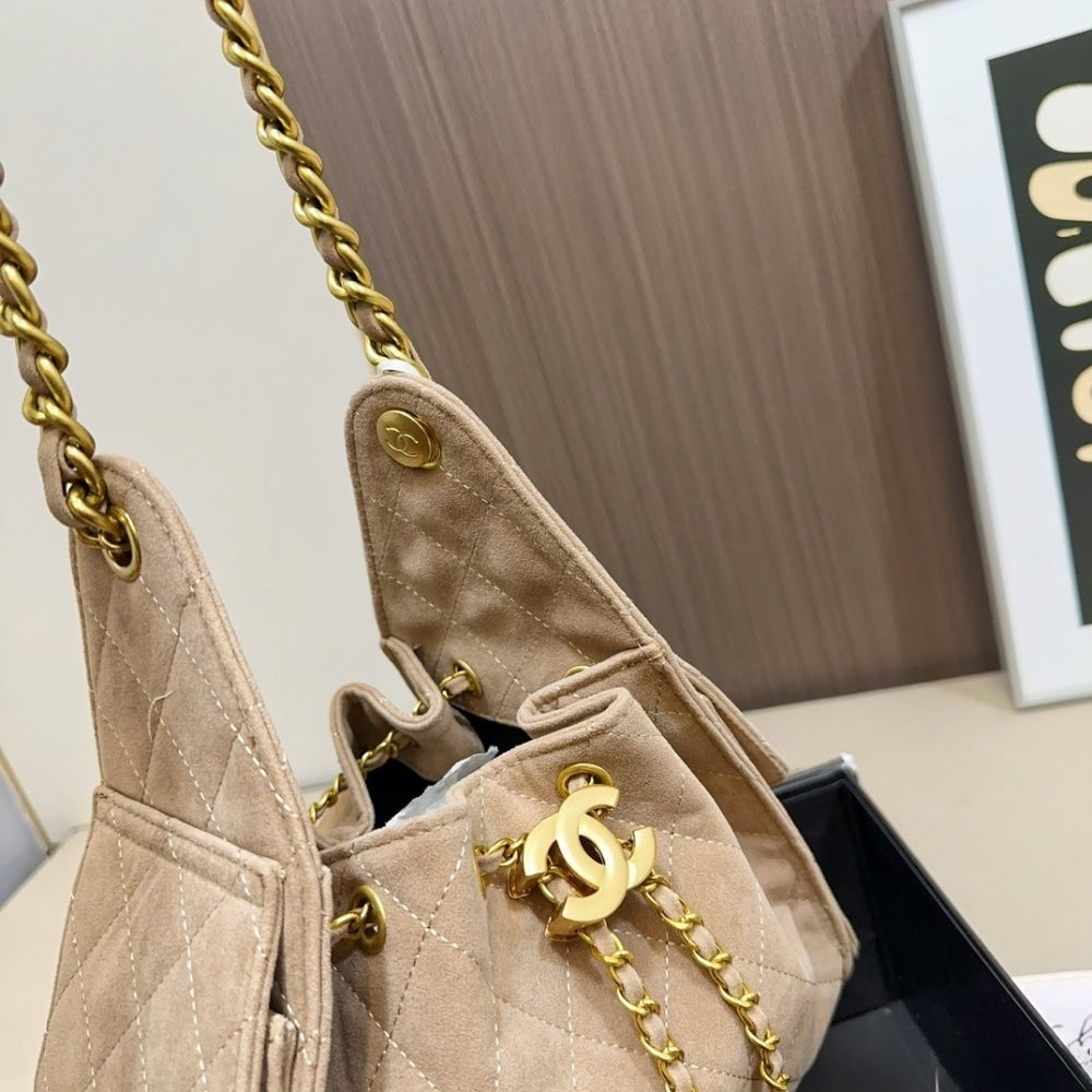 Chanel 25 Small Suede Leather Handbags Light Beige 26Cm