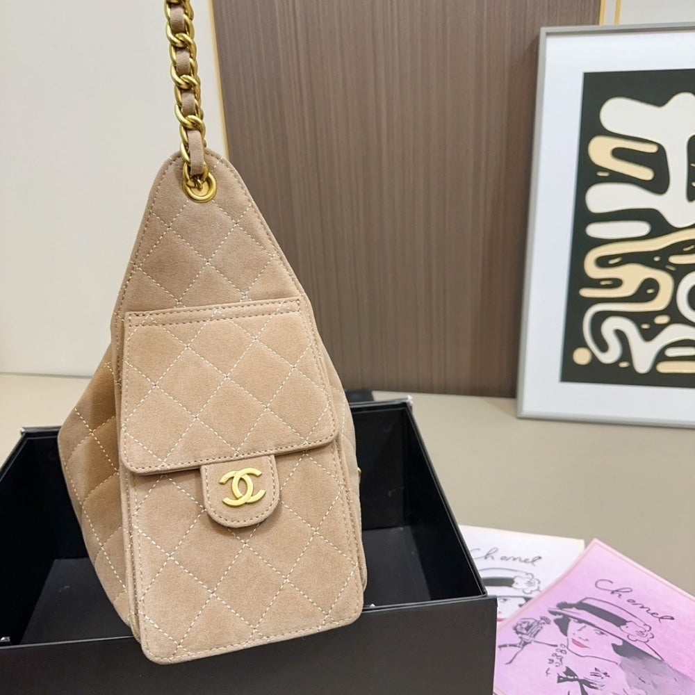 Chanel 25 Small Suede Leather Handbags Light Beige 26Cm
