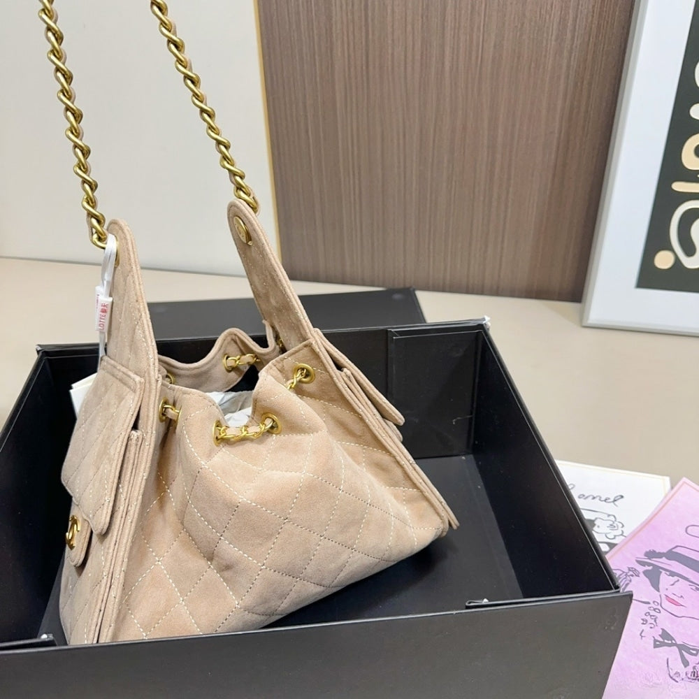 Chanel 25 Small Suede Leather Handbags Light Beige 26Cm