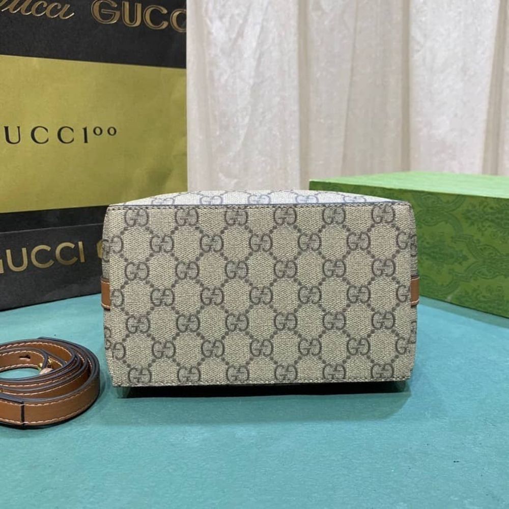 Gucci Gg Emblem Mini Bucket Bag Beige 8.3 Inches ‎815118 FAD6L 9758