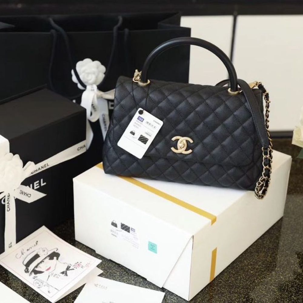 Chanel Large Flap Bag With Top Handle Black 11 Inches A92991