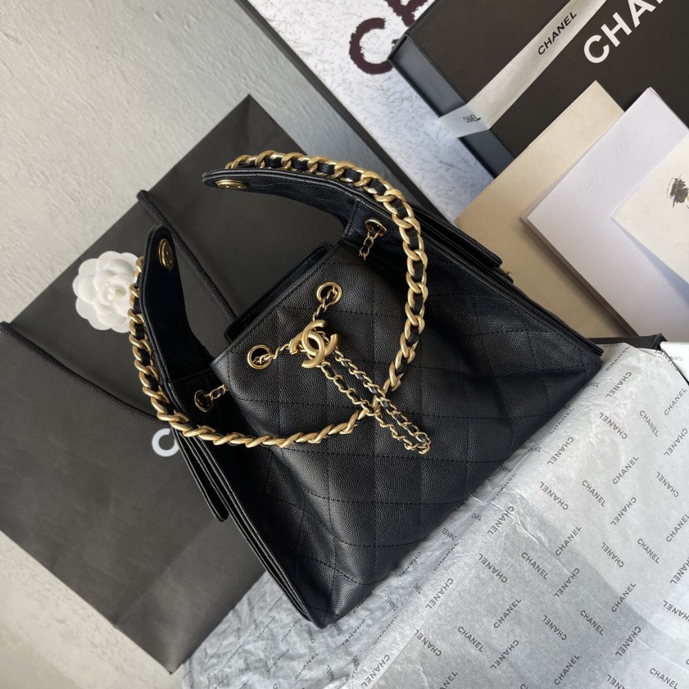 [Premium Quality] – Chanel 25 Small Handbag Grained And Gold Tone Metal Black 10.2 Inches As5293 B20304 94305