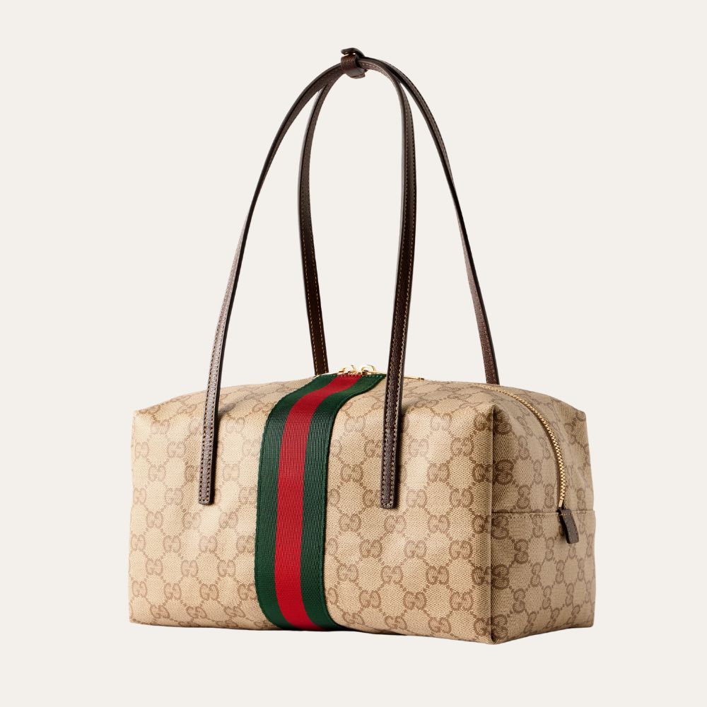 Gucci Melrose Medium Boston Bag Sand Dark Brown 11.4 Inches