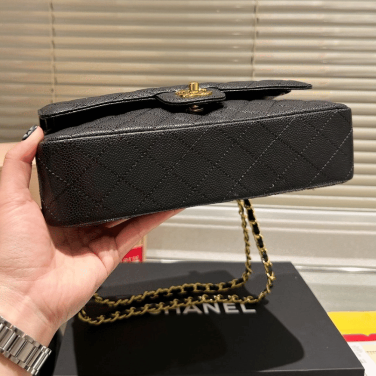 Chanel Medium Classic Handbag Grained And Gold Tone Metal Black 10.2 Inches A01113 Y01864 C3906