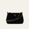 Chanel Velvet Crystal Quilted Chain Hobo Bag In Black 8.7 Inches AP4861 B17652 93405