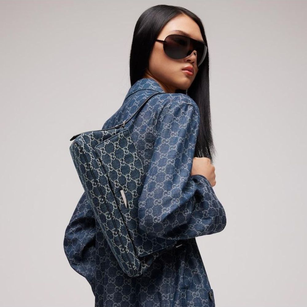 Gucci Madison Medium Shoulder Bag GG Denim Dark Blue 12.2 Inches