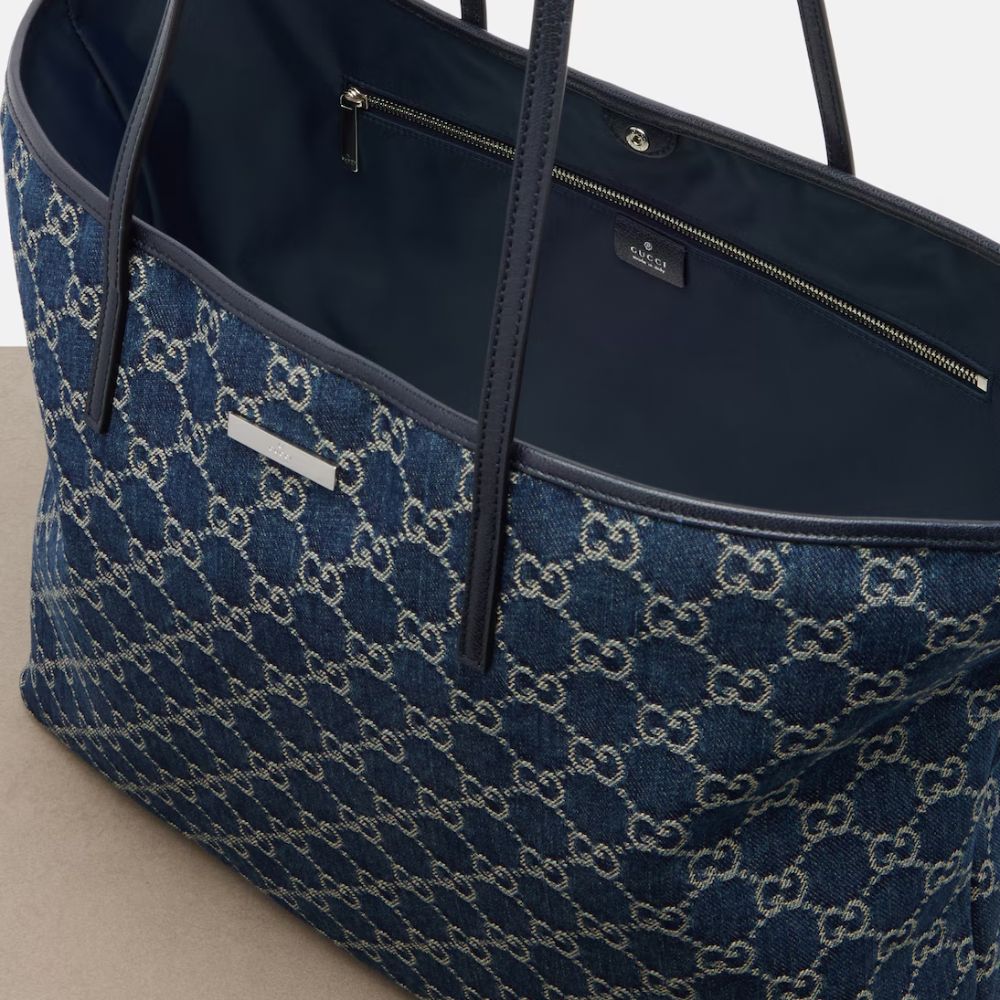 Gucci Generation Medium Tote Bag GG Denim Dark Blue 15 Inches