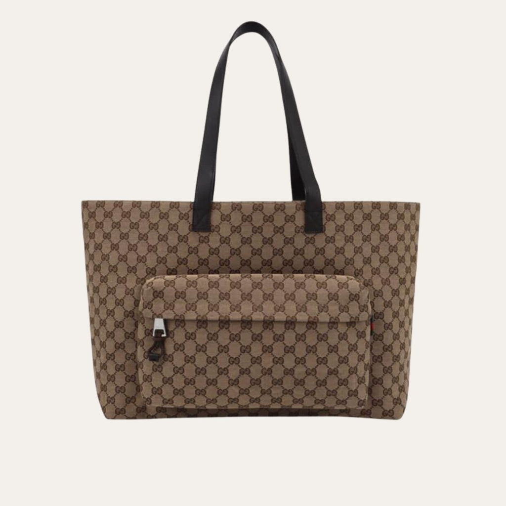 Gucci Large Gg Tote Bag Beige And Ebony Original Gg Canvas 17.7 Inches ‎802166 Faduu 8657