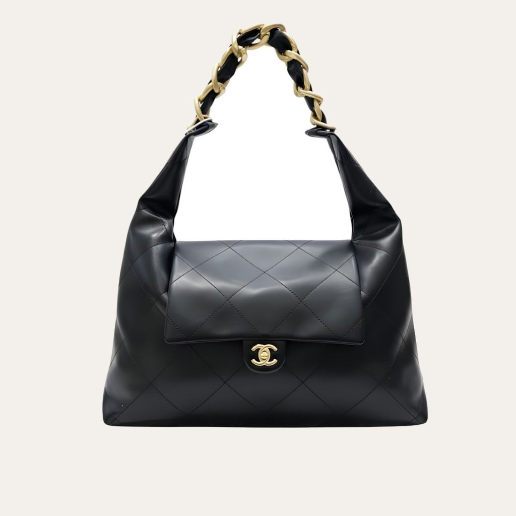 Chanel Maxi Hobo Bag Black Leather 16.9 Inches AS5839 B22140 94305