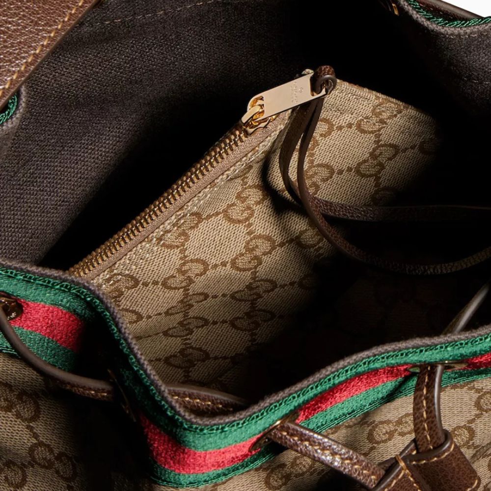 Gucci Venice Small Bucket Bag GG Canvas Sand Brown 8.1 Inches