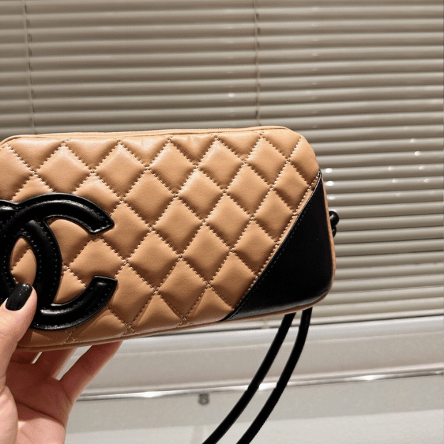 Chanel Cambon Ligne Shoulder Bag Milk Tea/Black Bicolor 8.6 Inches