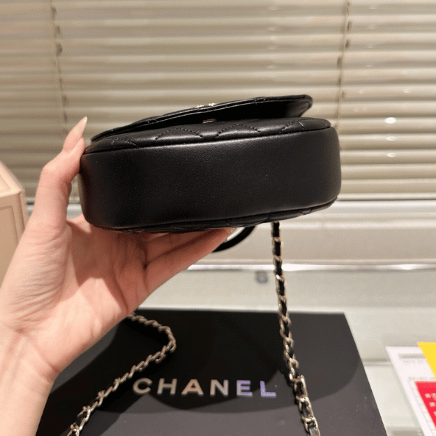 Chanel Top Handle Half-Moon Flap Bag Black 6.3 Inches