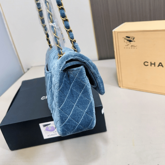 Chanel Velvet Classic Flap Bag Blue 9.8 Inches