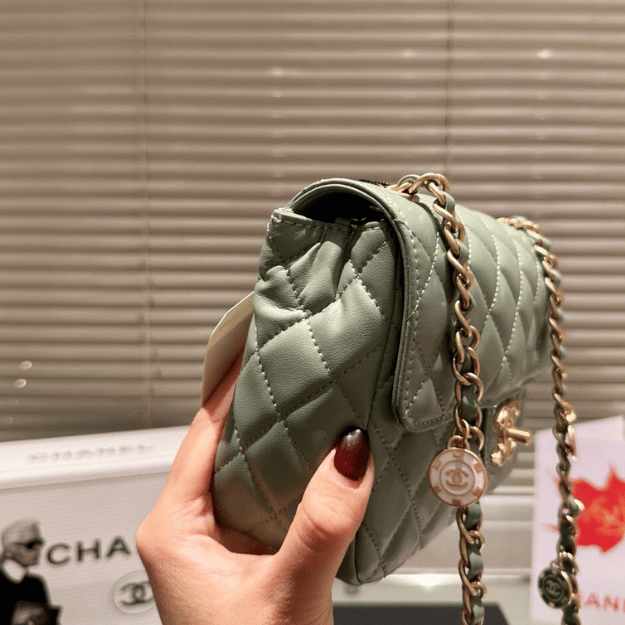 Chanel Mini Square Flap Bag Mint Green Charm Chain 7.5 Inches