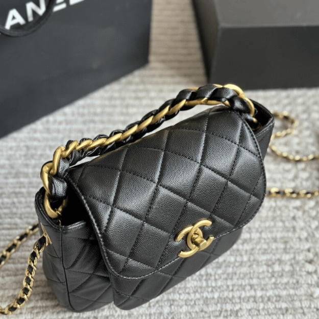 Chanel Messenger/Top Handle Flap Bag Black 8.3 Inches