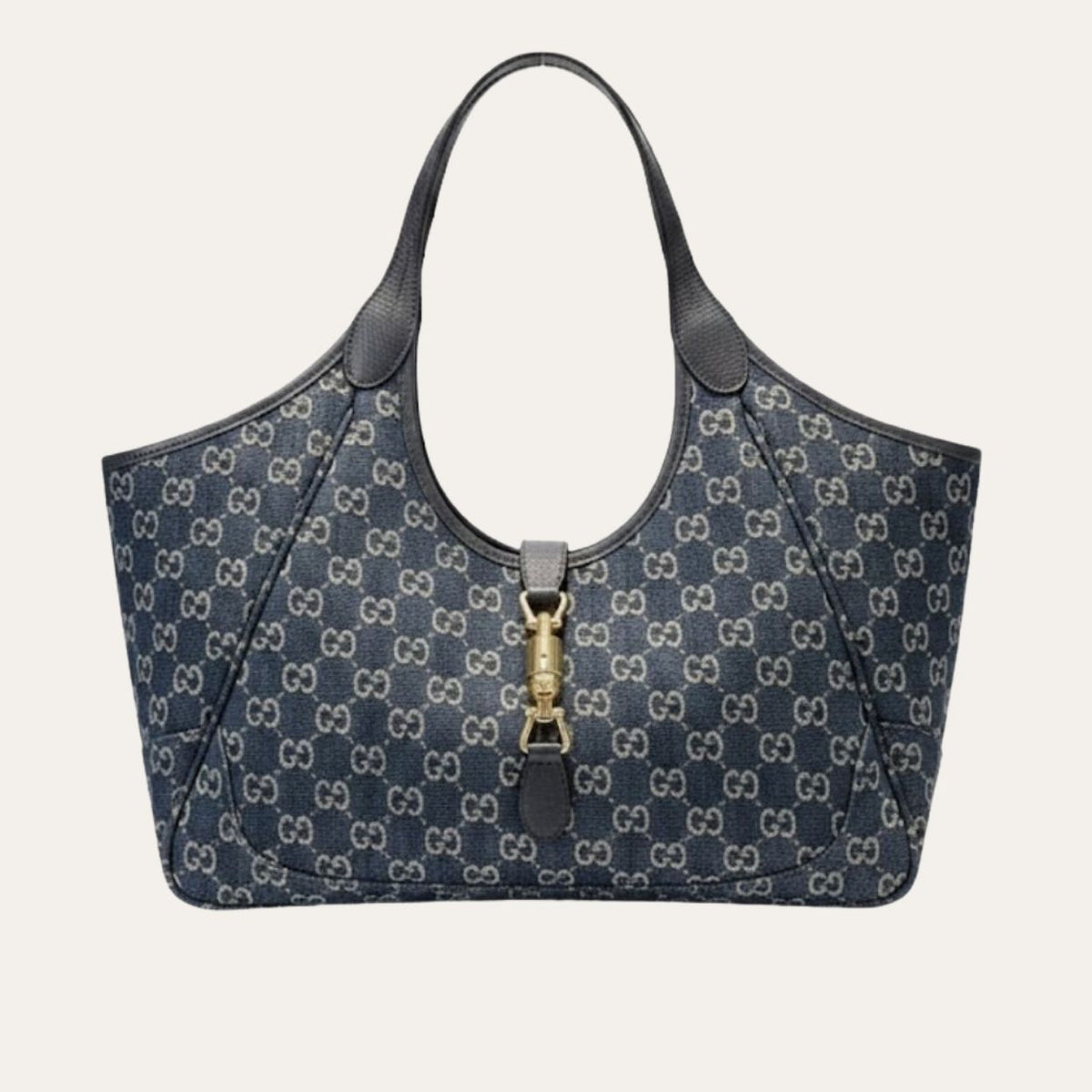 Gucci Mercato Medium Tote Bag Denim Navy Blue 14.2 Inches