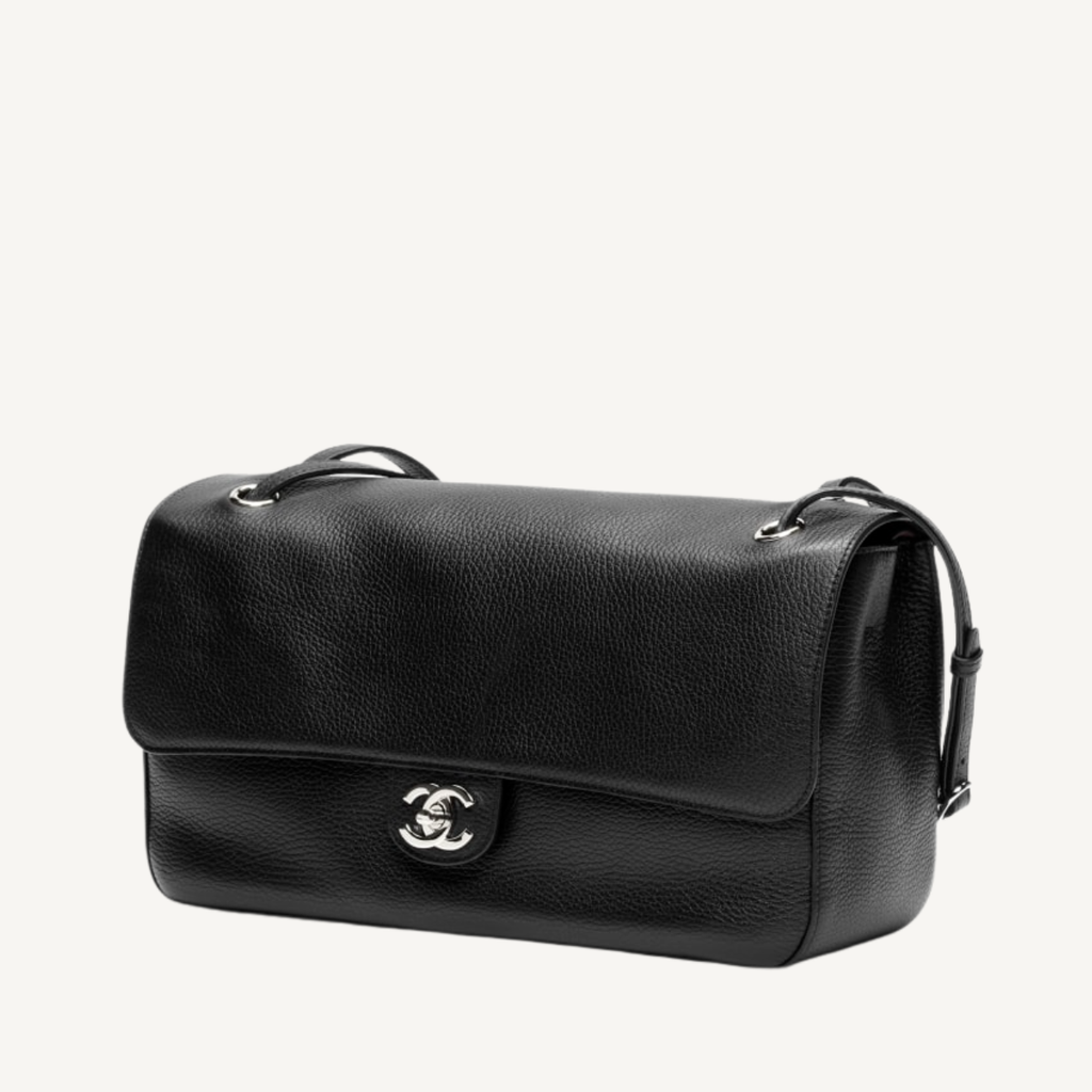Chanel Maxi Flap Bag Black Silver Hardware 12.6 Inches