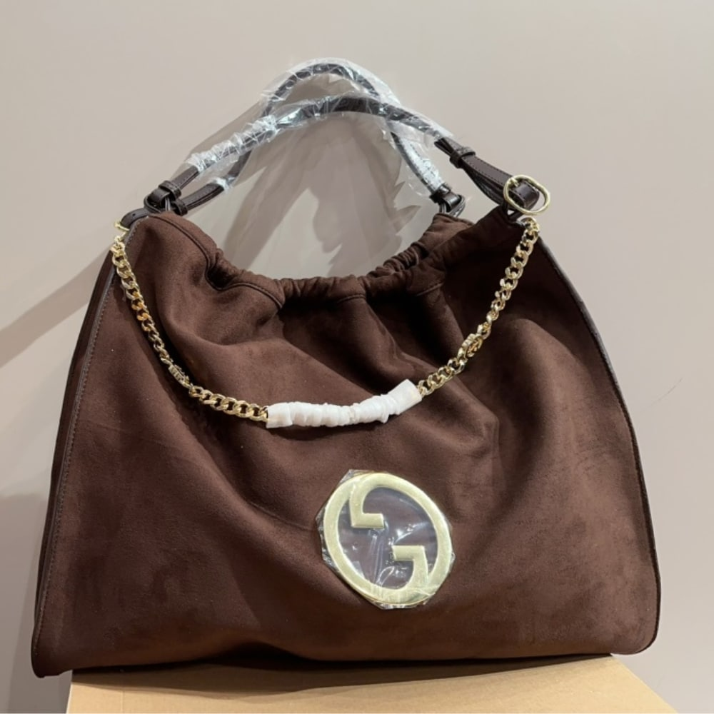 Gucci Blondie Large Suede Tote Bag Brown 19.7 Inches