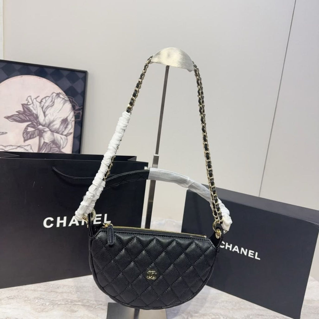 Chanel Quilted Chain Around Pouch Black 7.5 Inches