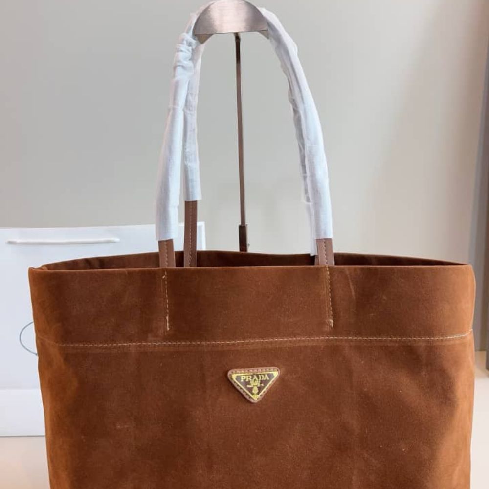 Prada Suede Tote Bag Cocoa Brown 14.6 Inches