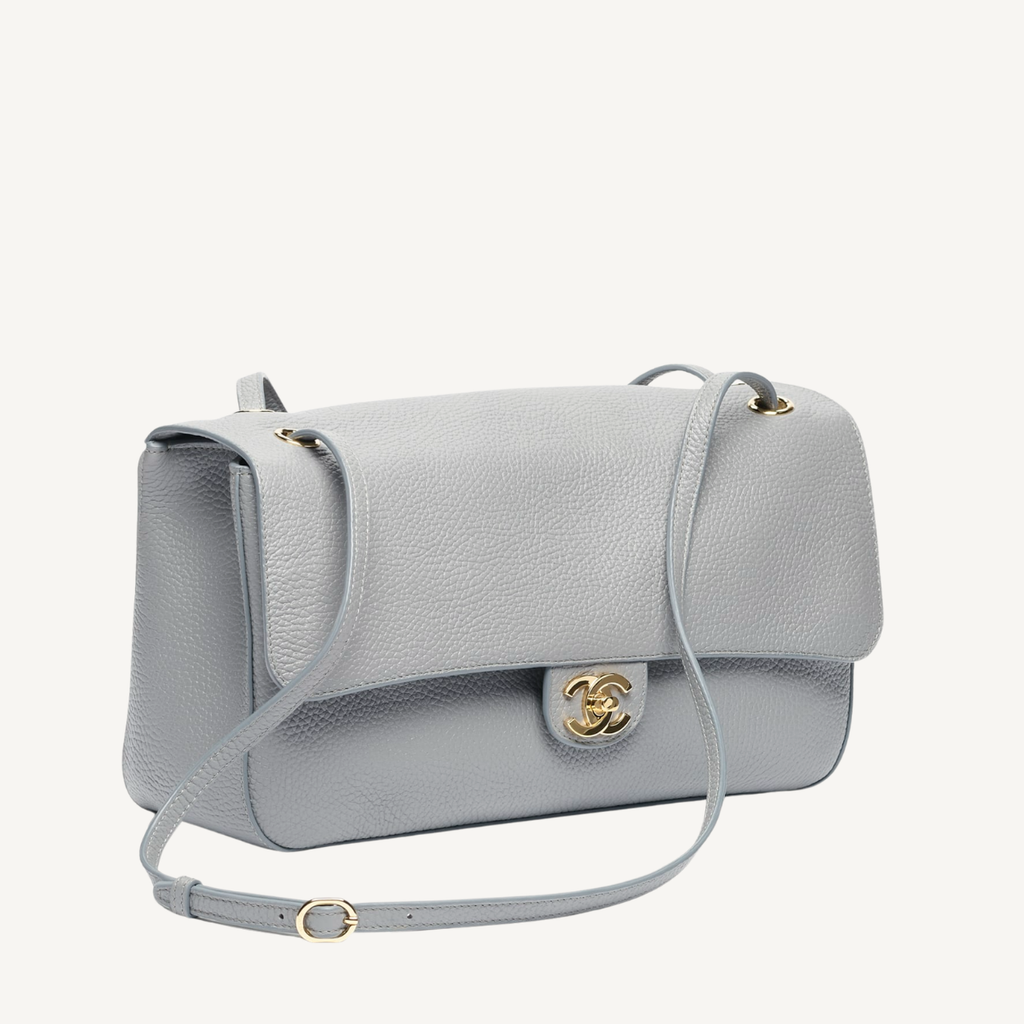 Chanel Maxi Flap Bag Gray Gold Hardware 12.6 Inches