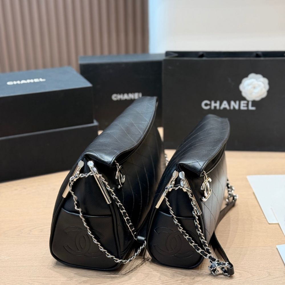 Chanel Ultimate Soft Hobo Bag Silver Hardware Black 15 Inches