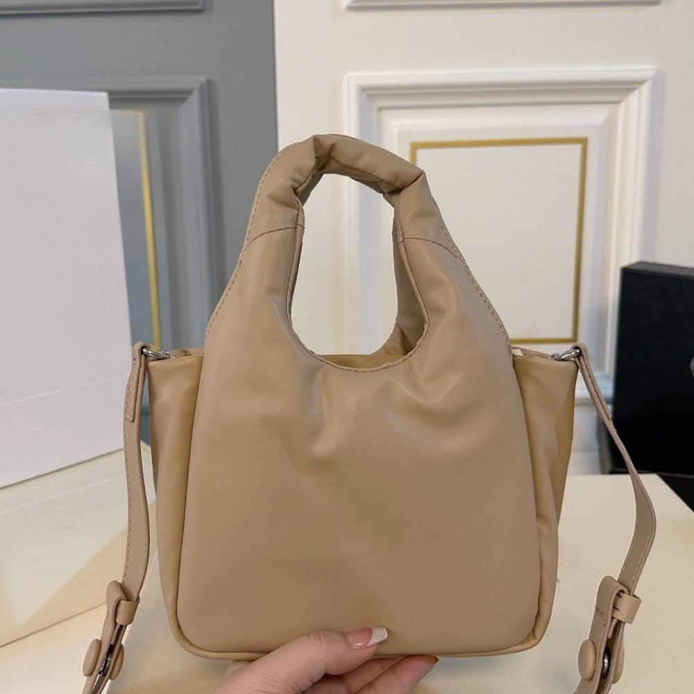 Prada Padded Soft Leather Bag Desert Beige 7.5 Inches 1Ba359 2Dyi F0F24 V Ovo