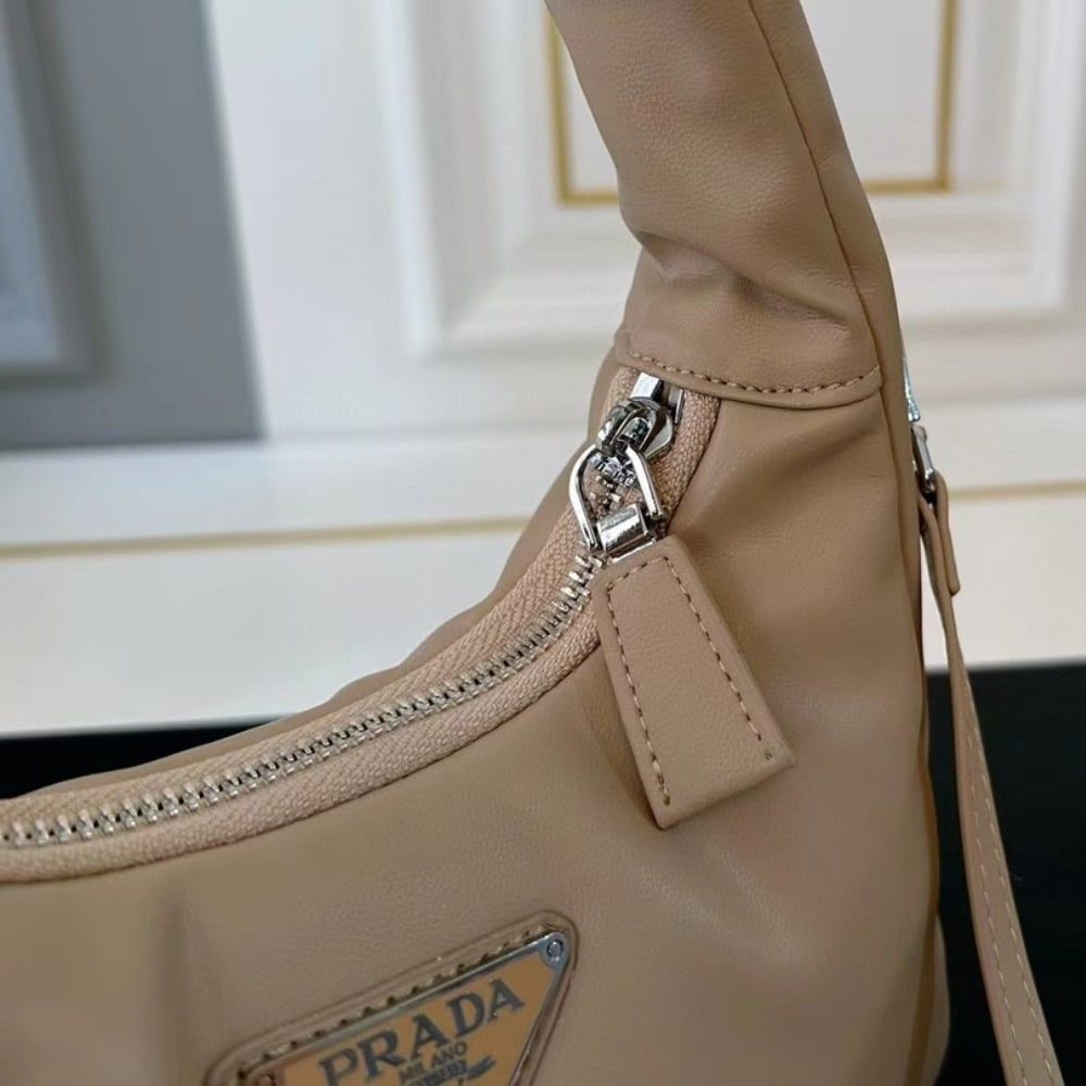 Prada Soft Padded Nappa Leather Bag Beige 8.3 Inches