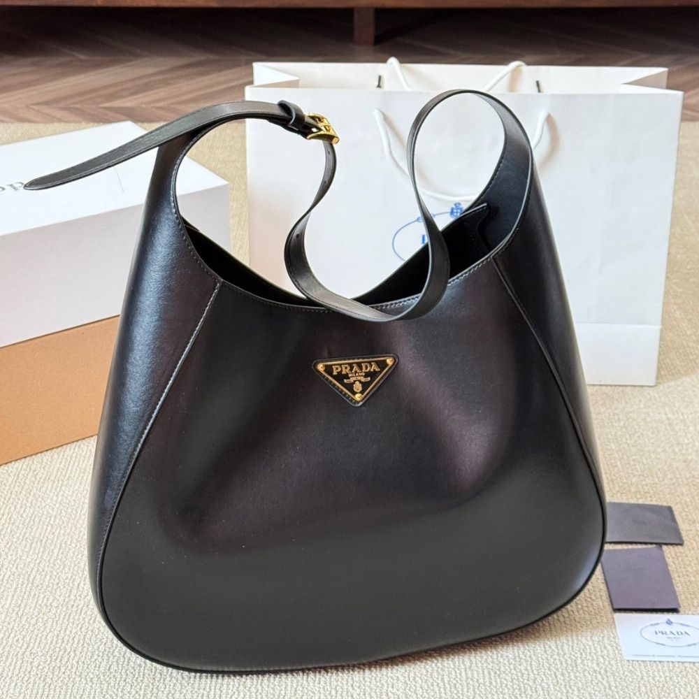 Prada Large Shoulder Bag With Topstitching Black 15.7 Inches 1Bc181 2Aix F0002 V Ooo