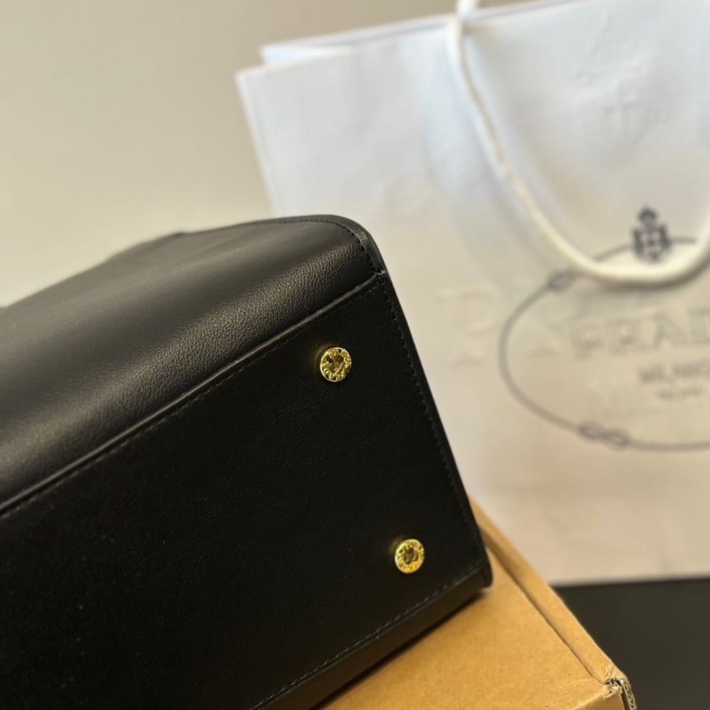 Prada Medium Leather Tote Bag Black 12.6 Inches 1Bg538 2Cys F0002 V Ooo