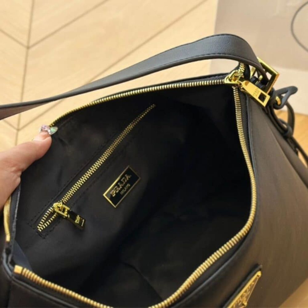 Prada Aimée Large Leather Shoulder Bag Black 15.4 Inches 1Bc228 2Cys F0002 V Lvm