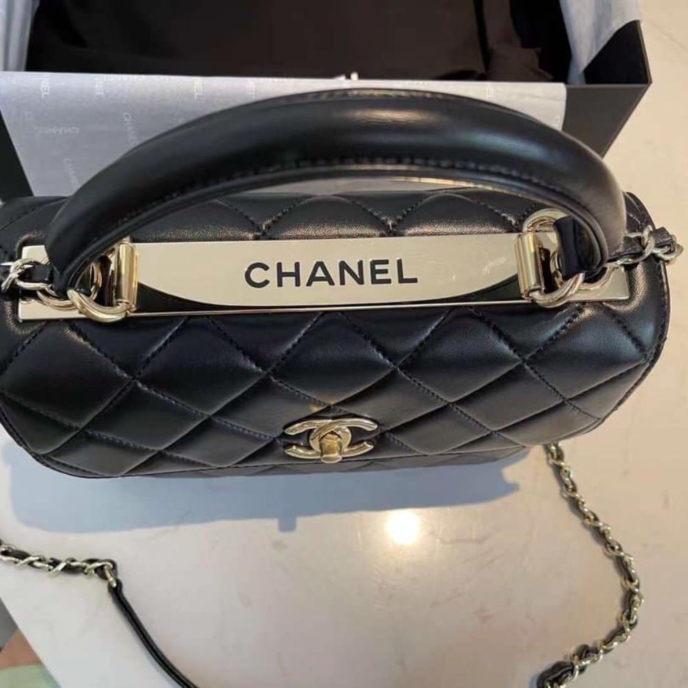 Chanel Flap Bag With Top Handle Bag With Gold Metal Black 9.8 Inches A92236 Y60767 94305