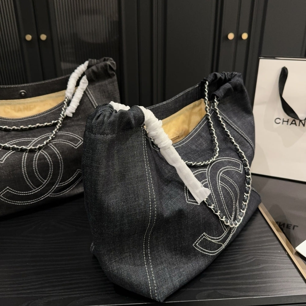 Chanel Coco Cabas Shopping Bag Denim Dark Blue 14.2 Inches