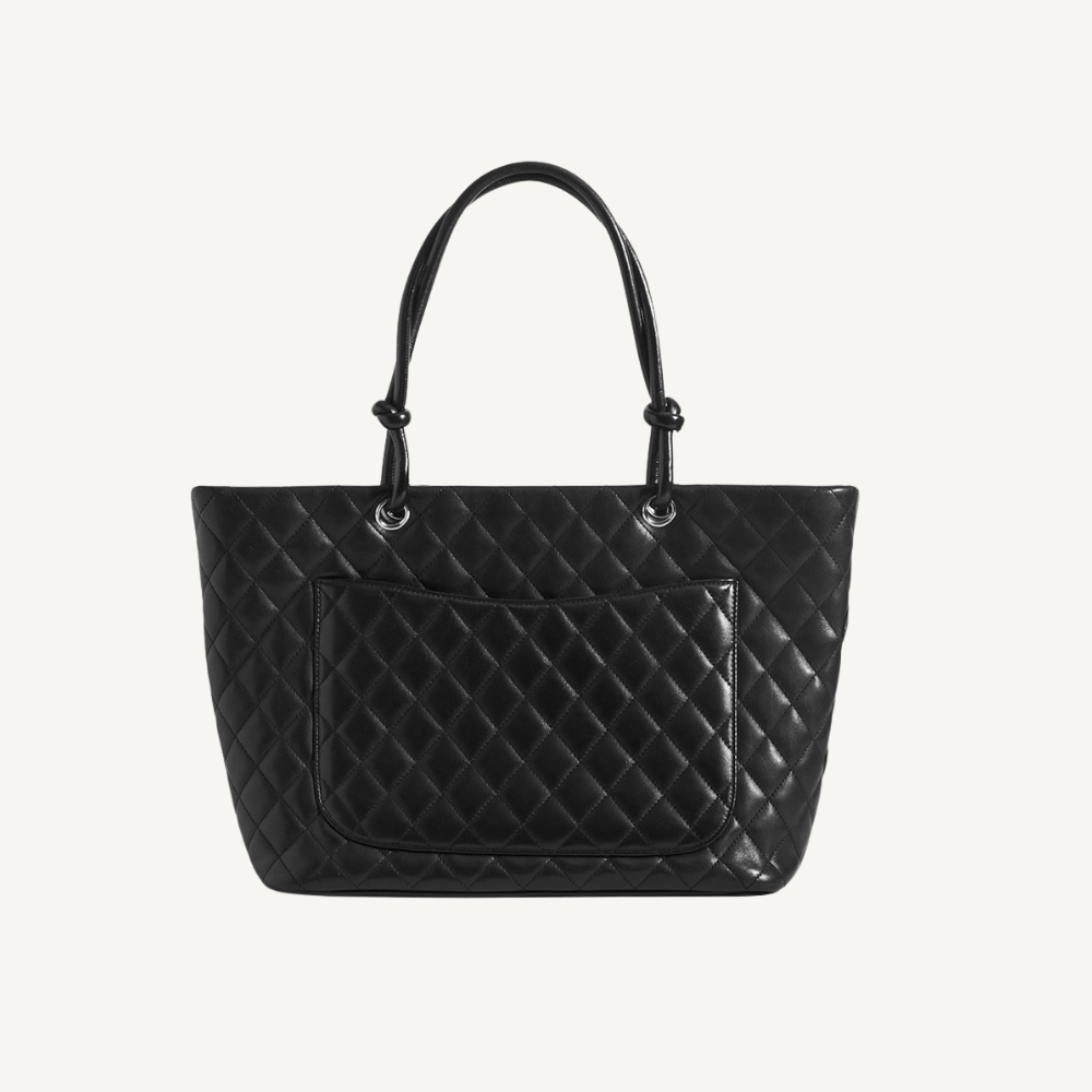 Chanel Cambon Ligne Large Tote Bag Black Pink 15.5 Inches