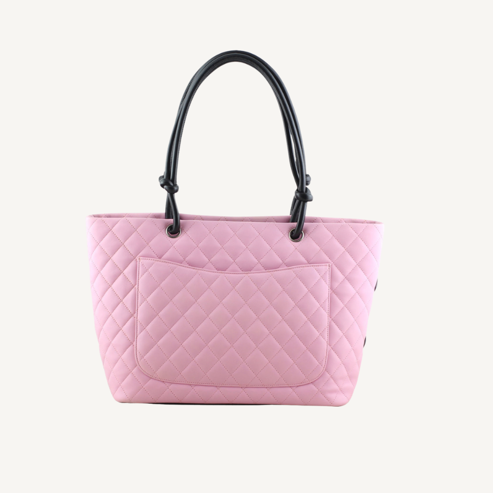 Chanel Cambon Ligne Large Tote Bag Pink Black 15.5 Inches