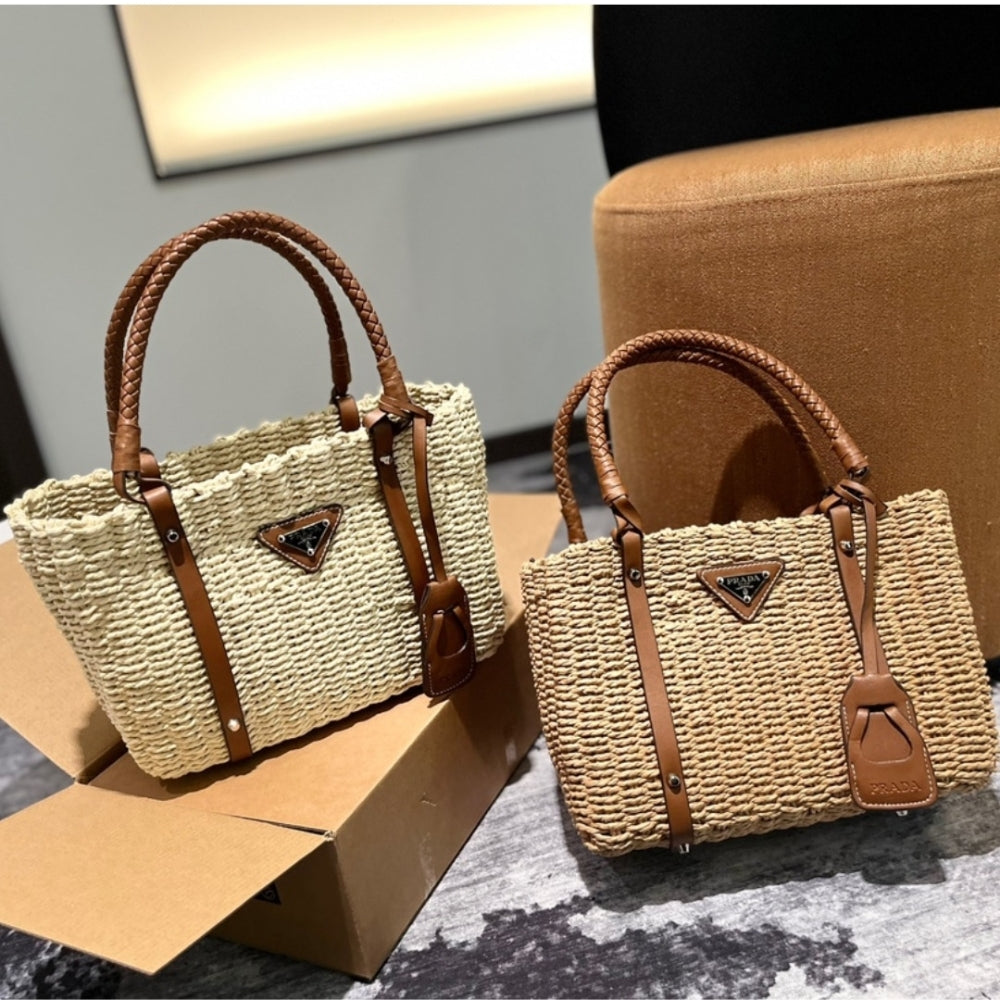 Prada Two Tone Woven Tote Bag In Multi Natural 28cm 1BG336VZOO2DJD