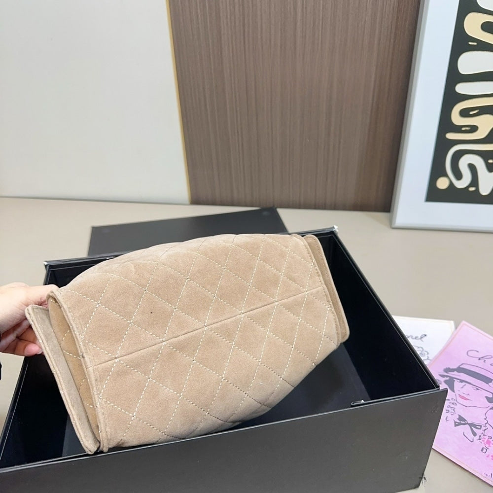 Chanel 25 Small Suede Leather Handbags Light Beige 26Cm