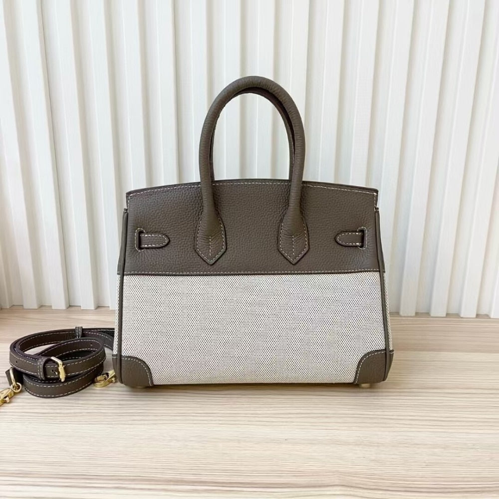 Hermes Birkin 25 Two Tone Toile Canvas Gold Hardware Grey 25Cm