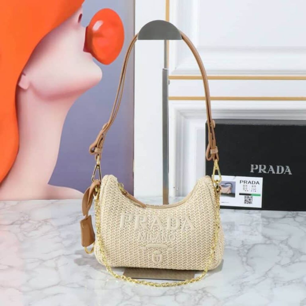 Prada Re Edition Crochet Bag Natural 8.7 Inches 1BC204 2M2T F0018 V JUO