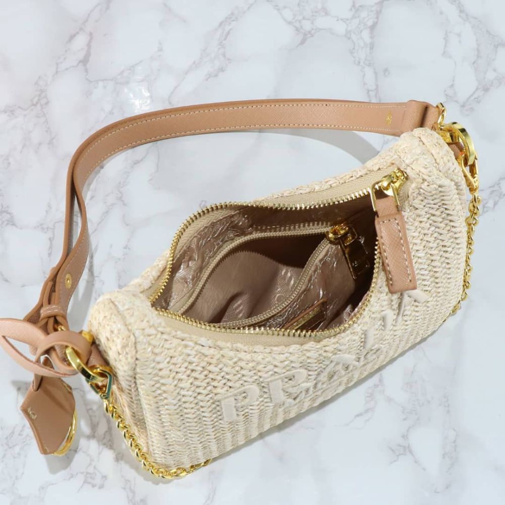 Prada Re Edition Crochet Bag Natural 8.7 Inches 1BC204 2M2T F0018 V JUO