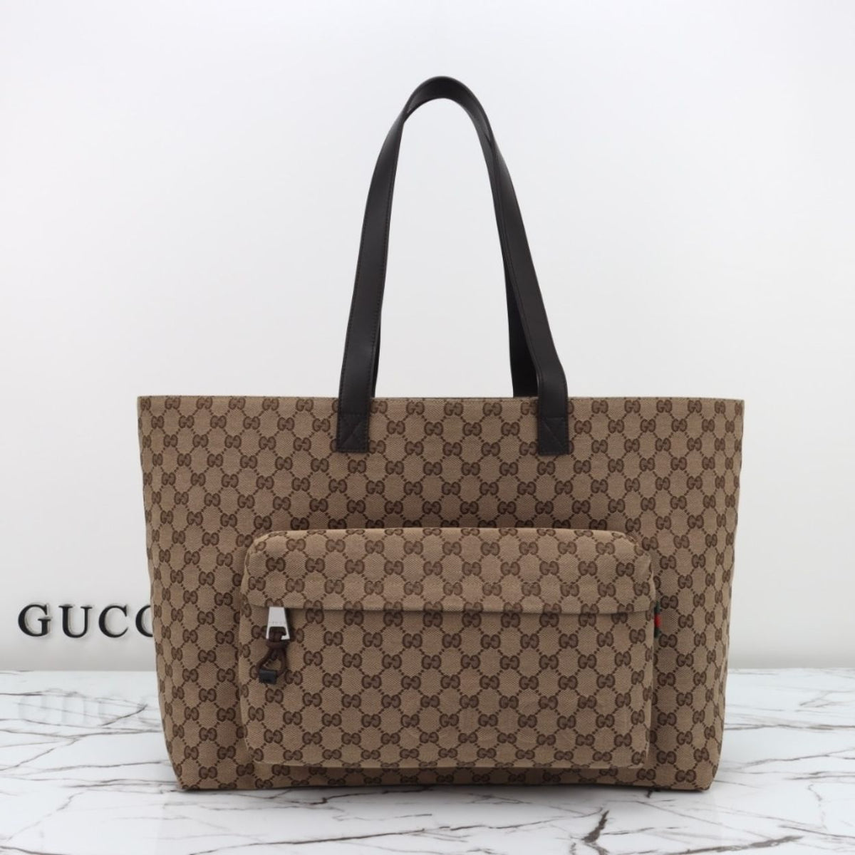 Gucci Large Gg Tote Bag Beige And Ebony Original Gg Canvas 17.7 Inches ‎802166 Faduu 8657