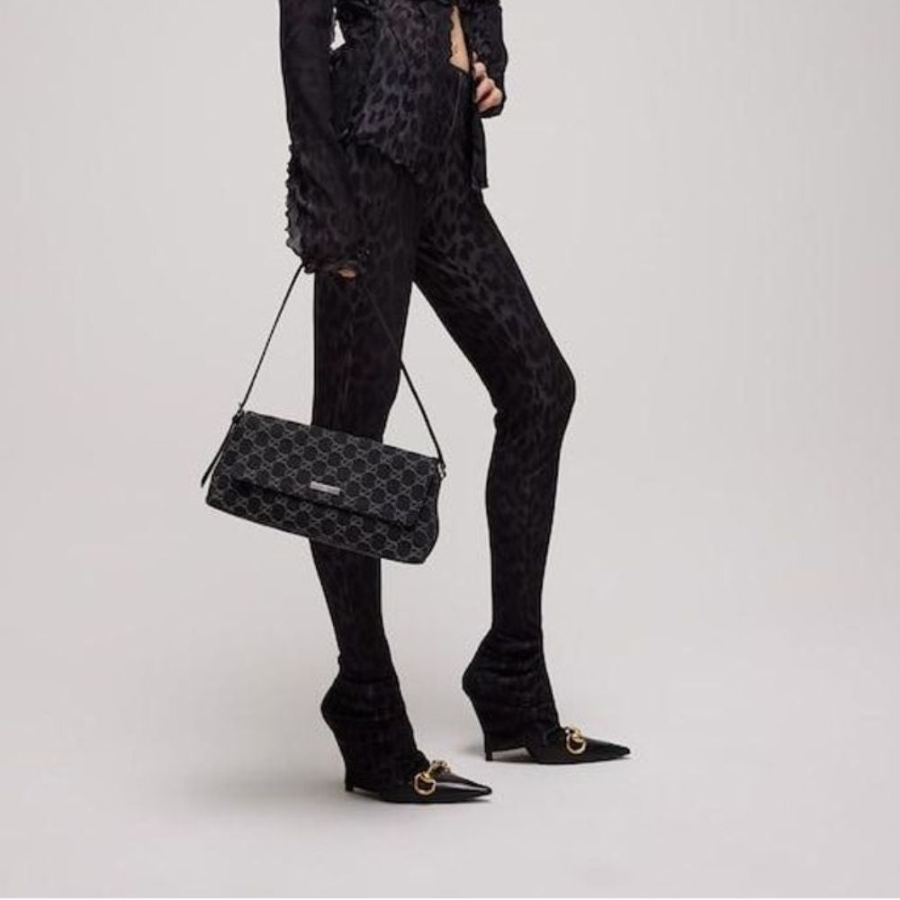 Gucci Madison Medium Shoulder Bag GG Denim Black 12.2 Inches